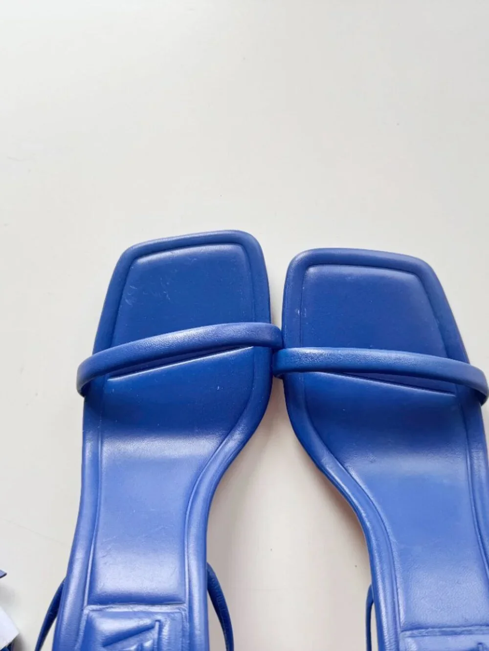 NWOT ZARA Blue Leather Square Toe Strappy High Heel Wraparound Sandals, Size 35 - Picture 6 of 14